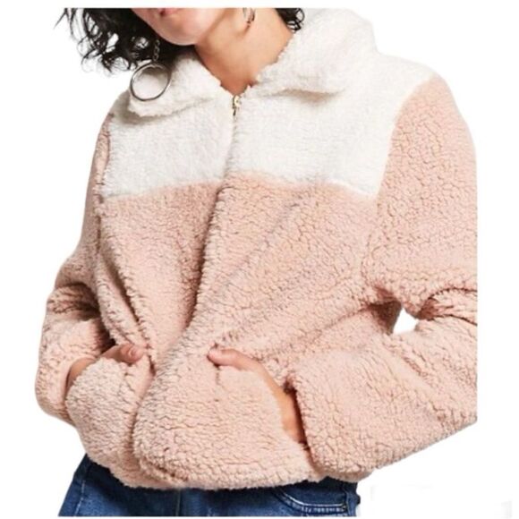 Forever 21 Colorblock Faux Shearling Jacket size S - Picture 1 of 11